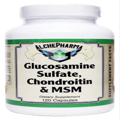 AlchePharma Glucosamine Sulfate, Chondroitin & MSM Capsules (4 Cap High Potency Formula) (120 Capsules)