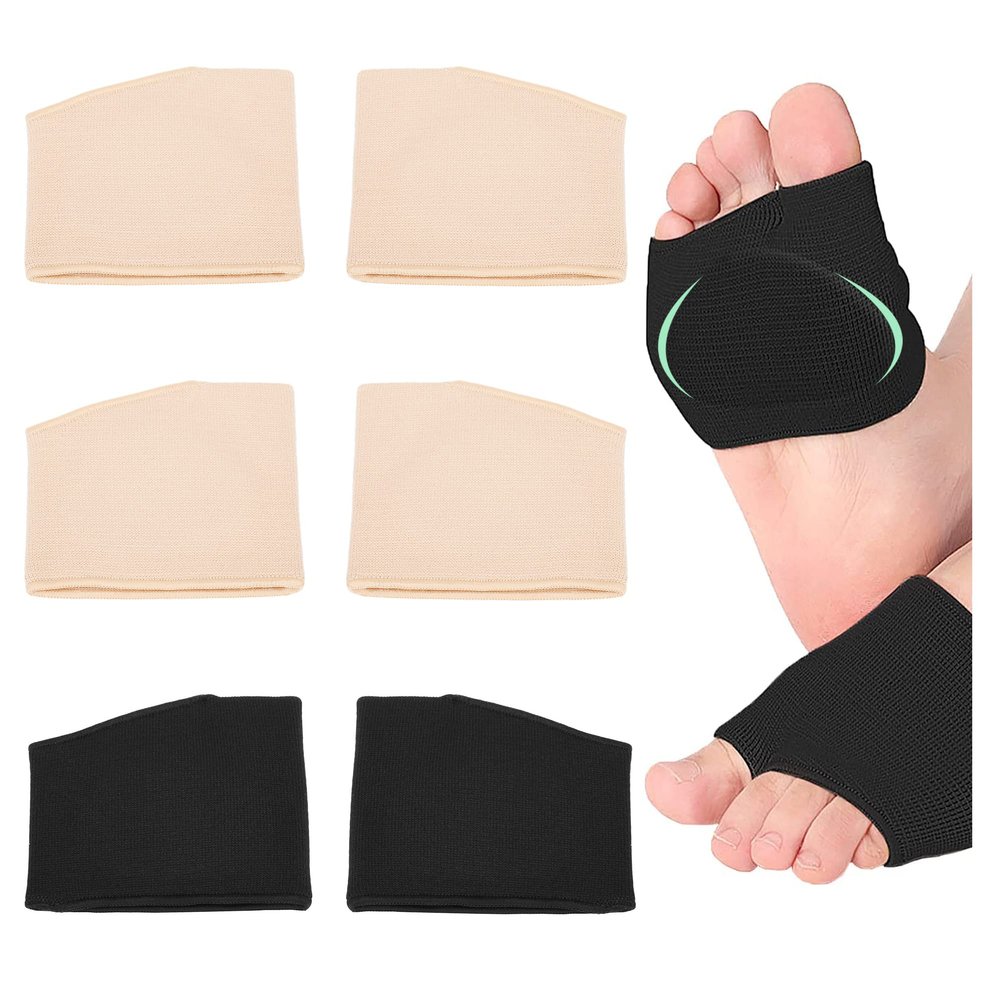 3 Pairs Fabric Metatarsal Pads-Metatarsal Sleeve with Gel Pads-Ball of Foot Cushions Pads Pain Relief Forefoot Pad Foot Health Care (S-1 Pair Black and 2 Pair Beige)