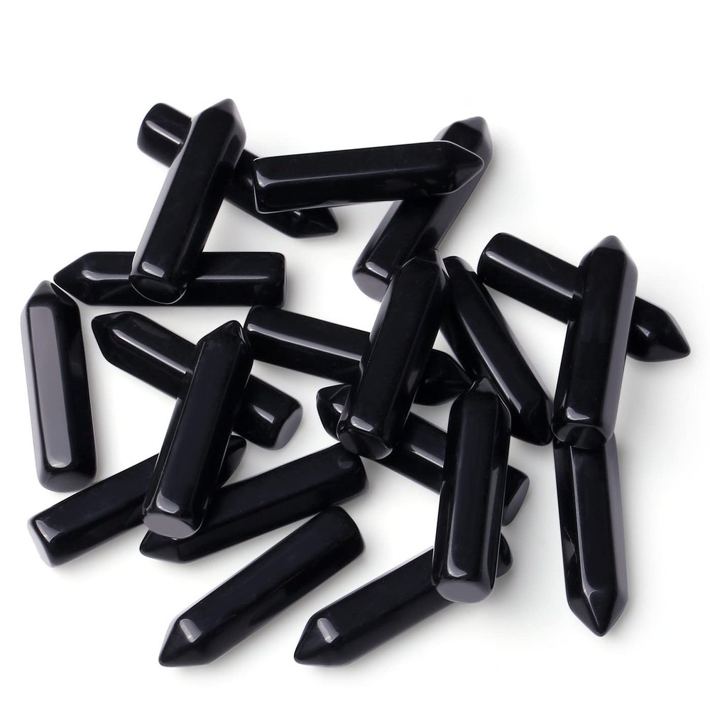 10PCS Black Obsidian Natural Healing Crystals Stones Sets Polished Tumbled Pocket Gemstones Bulk Hexagonal Points Reiki Energy Balancing Chakra Meditation Therapy Gift