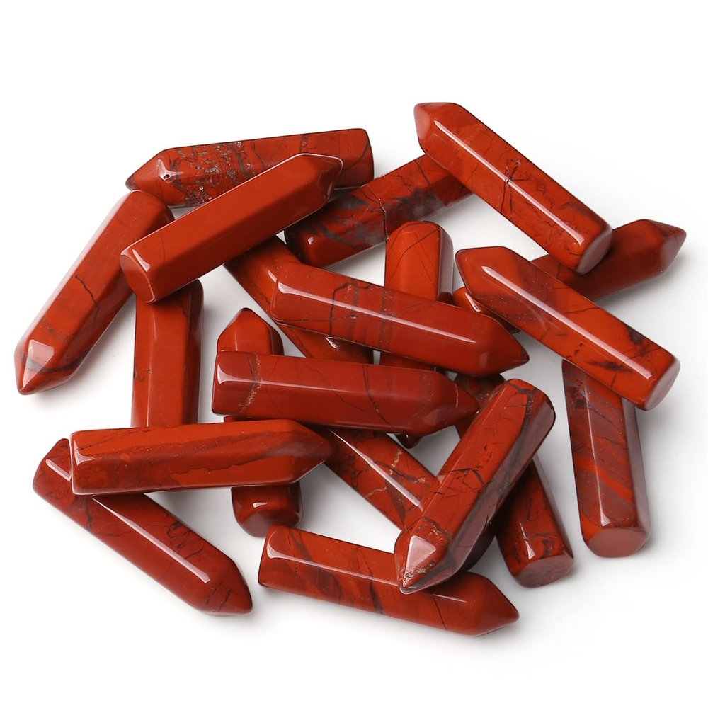 10PCS Red Jasper Natural Healing Crystals Stones Sets Polished Tumbled Pocket Gemstones Bulk Hexagonal Points Reiki Energy Balancing Chakra Meditation Therapy Gift