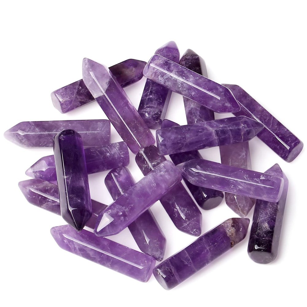 10PCS Amethyst Natural Healing Crystals Stones Sets Polished Tumbled Pocket Gemstones Bulk Hexagonal Points Reiki Energy Balancing Chakra Meditation Therapy Gift