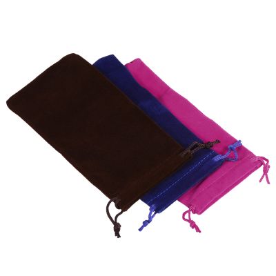 PATIKIL 17x8cm Drawstring Gift Bags, 9Pcs Soft Flannel Cloth Storage Pouch for Jewelry Glasses Wedding, Brown Dark Blue Rose Red