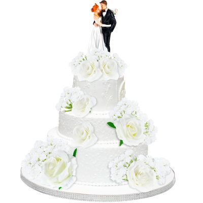 14 Pcs Bride and Groom Cake Topper, Wedding Cake Toppers with Artificial White Flower for Wedding and Engagement Party