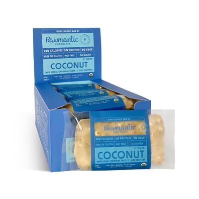 Rawmantic Coconut Energy Bar (12 Mini Bars x 60g) Organic Coconut Chips & Plant Based Protein with Puffed Quinoa, Sorghum, Millet & Buckwheat - No Artificial Flavors, Plant-Based, Non-GMO & Kosher