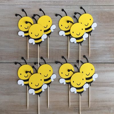 12Pcs Bumble Bee Cupcake Toppers Oh Babee Cupcake Picks Multi Layer Honey Bee Cupcake Picks for Baby Shower Birthday Party Decorations Supplies