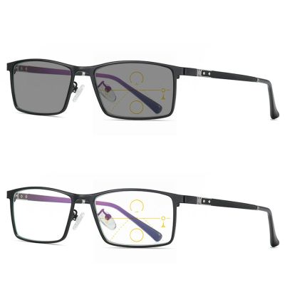 Sun Photochromic Reading Glasses Men adjustable vision With Multifocal Progressive glasses outdoor look Far Near (black, 0, multiplier_x)