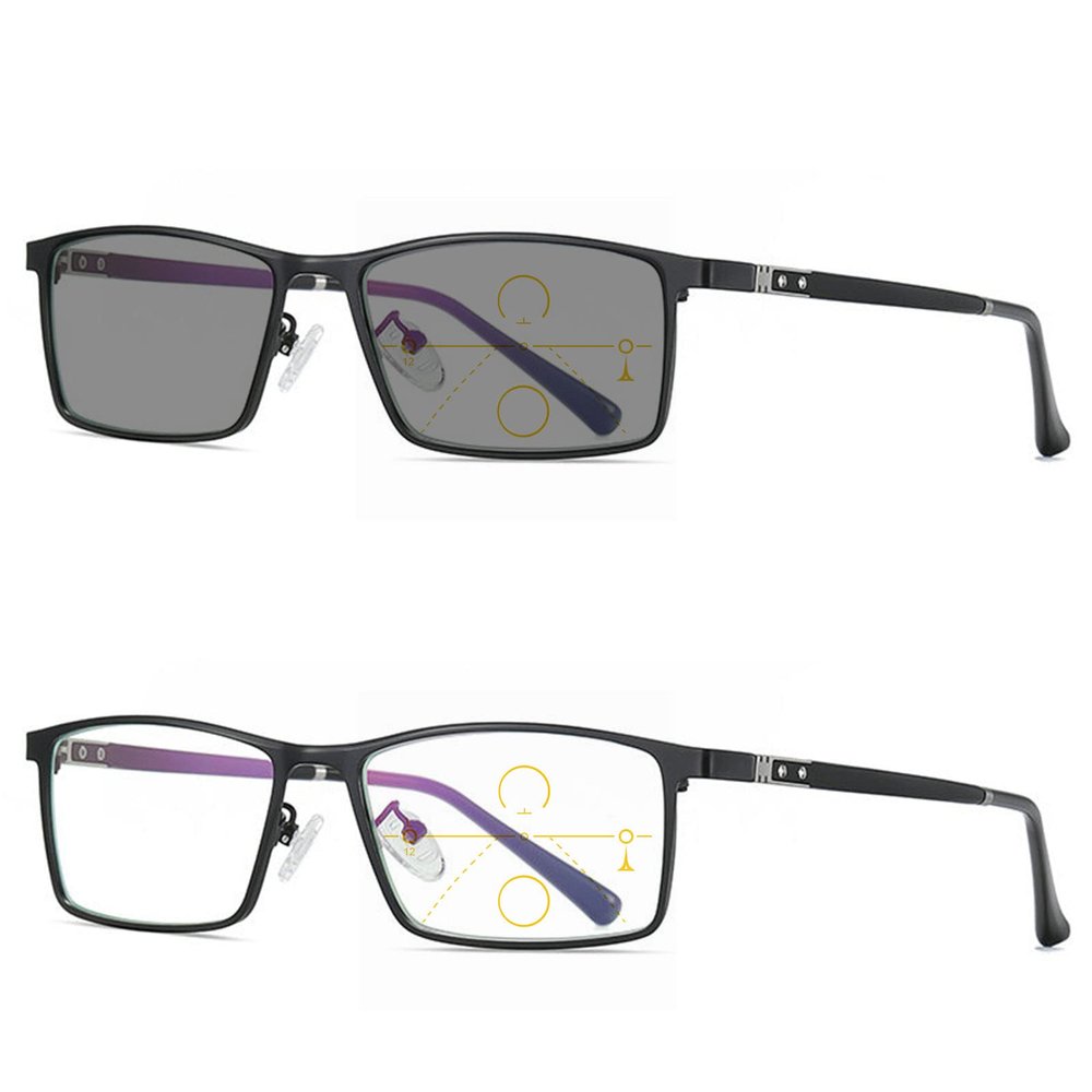 Sun Photochromic Reading Glasses Men adjustable vision With Multifocal Progressive glasses outdoor look Far Near (black, 0, multiplier_x)