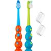Trueocity Kids Toothbrush 2 Pack - Soft Contoured Bristles - Child Sized Brush Heads (3-10 Year Old) - Suction Cup for Fun & Easy Storage - Girl & Boy Set (2-Pack, Blue & Orange) view 1