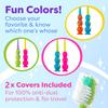Trueocity Kids Toothbrush 2 Pack - Soft Contoured Bristles - Child Sized Brush Heads (3-10 Year Old) - Suction Cup for Fun & Easy Storage - Girl & Boy Set (2-Pack, Blue & Orange) view 2