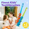 Trueocity Kids Toothbrush 2 Pack - Soft Contoured Bristles - Child Sized Brush Heads (3-10 Year Old) - Suction Cup for Fun & Easy Storage - Girl & Boy Set (2-Pack, Blue & Orange) view 4