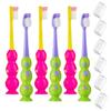 Trueocity Kids Toothbrush 6 Pack - Soft Contoured Bristles - Child Sized Brush Heads (3-10 Year Old) - Suction Cup for Fun & Easy Storage - Girl & Boy Set (6-Pack, Green & Pink) view 1