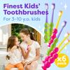 Trueocity Kids Toothbrush 6 Pack - Soft Contoured Bristles - Child Sized Brush Heads (3-10 Year Old) - Suction Cup for Fun & Easy Storage - Girl & Boy Set (6-Pack, Green & Pink) view 2