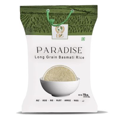 BIG  PARADISE 10 LB Long Grain Basmati Rice, White Super Basmati Rice, Basamic Rice from India, Gluten Free Rice, White Uncooked Rice, Extra Long Grain Basmati Rice