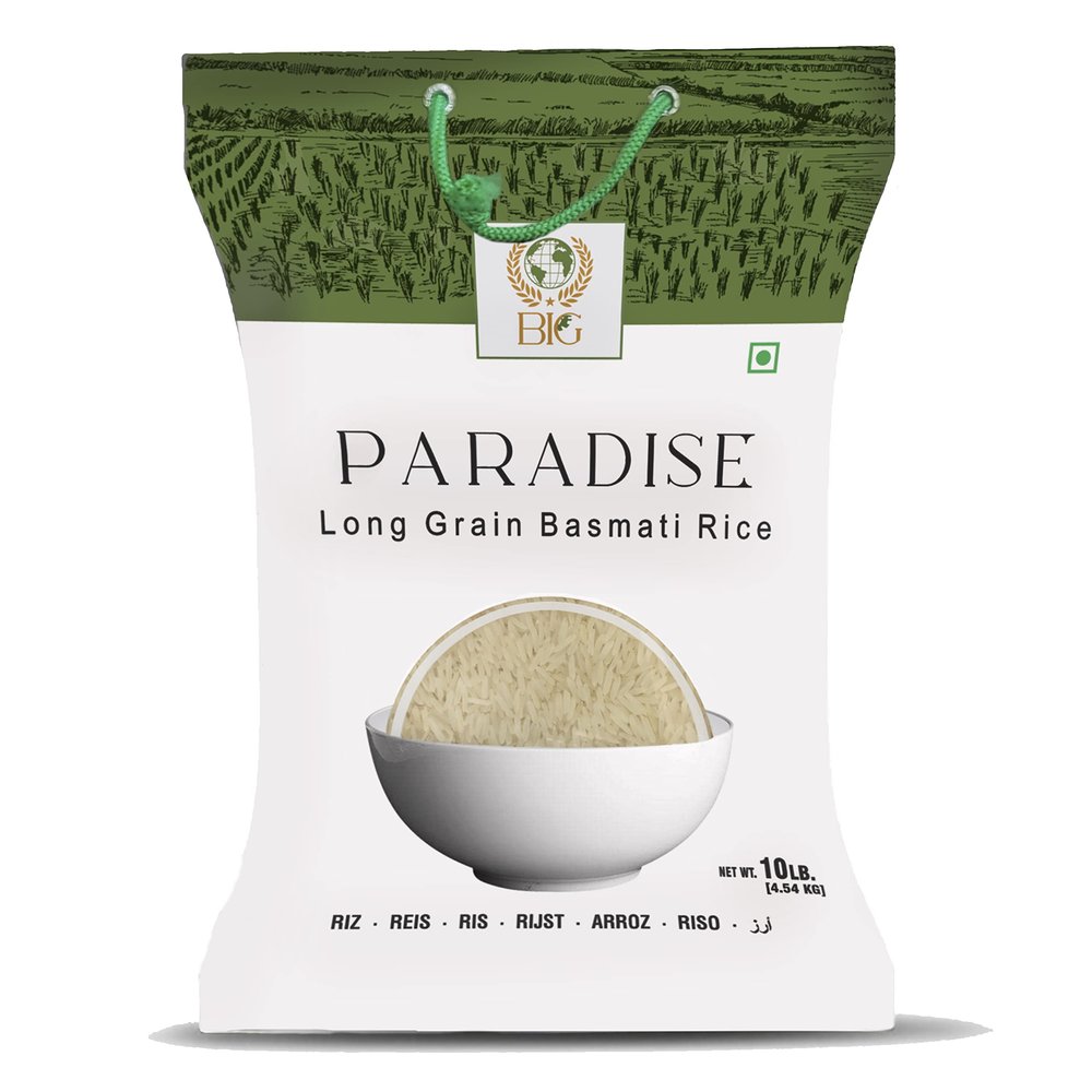 BIG  PARADISE 10 LB Long Grain Basmati Rice, White Super Basmati Rice, Basamic Rice from India, Gluten Free Rice, White Uncooked Rice, Extra Long Grain Basmati Rice