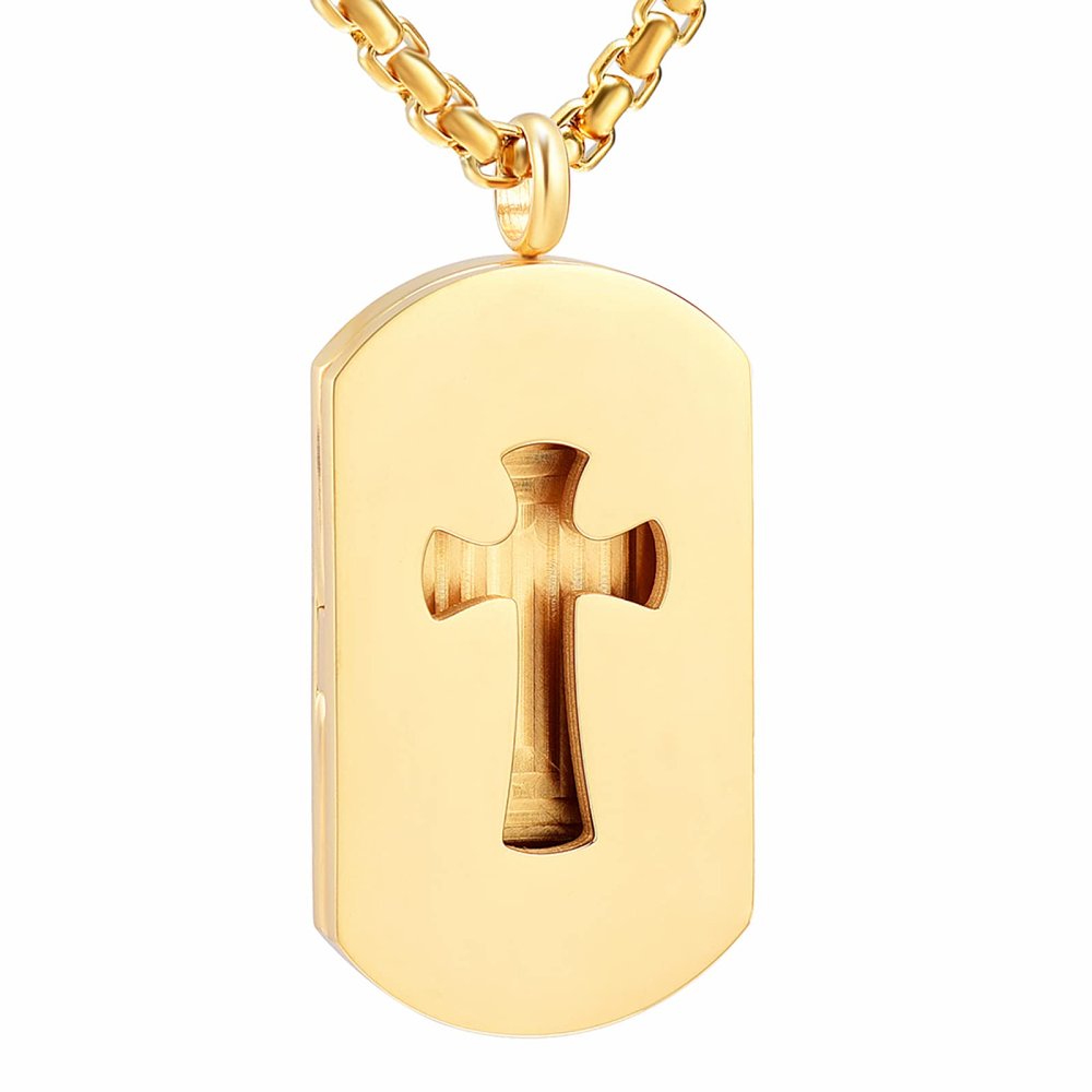 KBFDWEC Cut Out Cross & Dog Tag Stainless Steel Essential Oil Diffuser Necklace with Free Pads Aromatherapy Pendant for Men