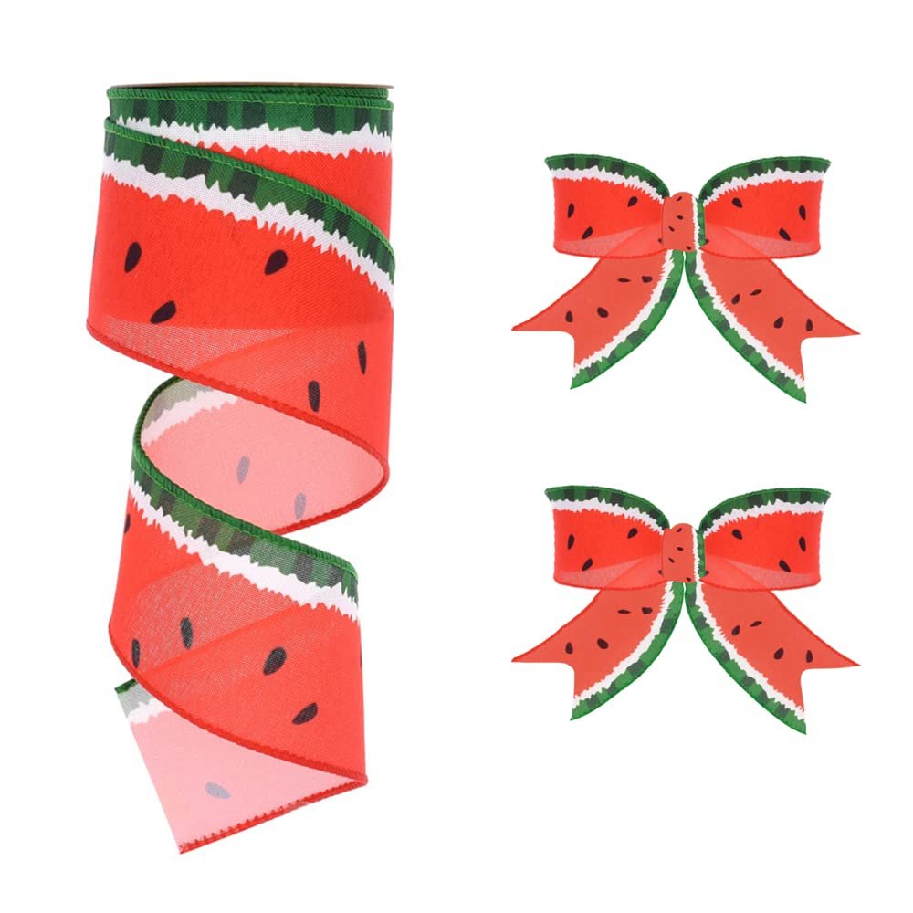 2.5 in 5 Yards Burlap Summer Watermelon Ribbon Flowers,Gardening,DIY Bows, Gift Wrapping, Home Decor.