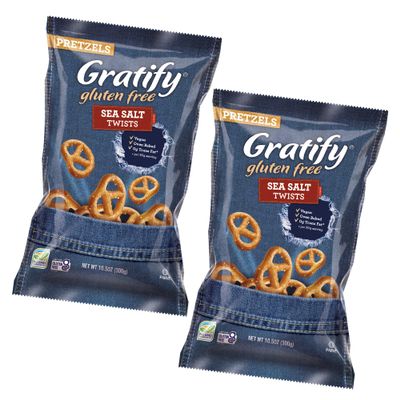 Gratify Pretzel Sea Salt Twists - Vegan and Gluten Free Pretzel Crisps, Individual Bags, Healthy Oven Baked Snacks - 10.5oz Bag (Pack of 2)
