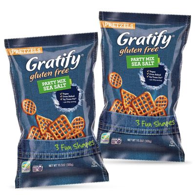 Osem Gratify Gluten Free Pretzels - GF Pretzel Snack Bags, Gluten-Free Mix for Adults & Kids, Hummus Dip, Individual Packs, Vegan Friendly, Kosher - Party Mix Sea Salt, 10.5 oz Bags (Pack of 2)
