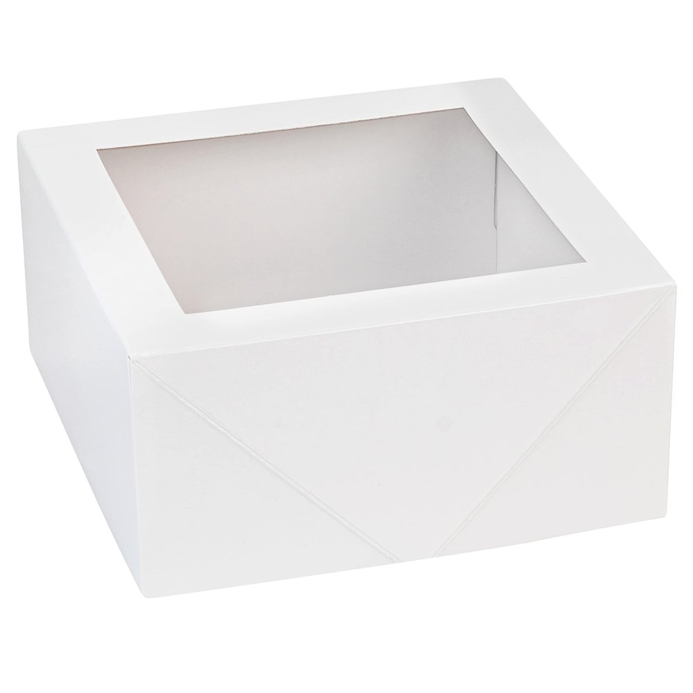 Hammont Premium Square Bakery Boxes (8 Pack) | White 6x6x3 Pastry Box With Clear Window | Non-glossy Gift Box | Cardboard Paper Box for Cupcakes, Treats, Gifts