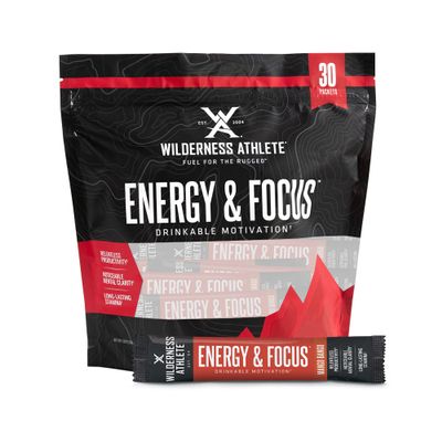 Wilderness Athlete - Energy & Focus | Energy Booster for Women & Men - Energy Drink Mix with Natural Caffeine - Low-Carb, Zero Sugar Energy Drink Powder - 30 Serving Energy Drink Packets (Mango Bango)