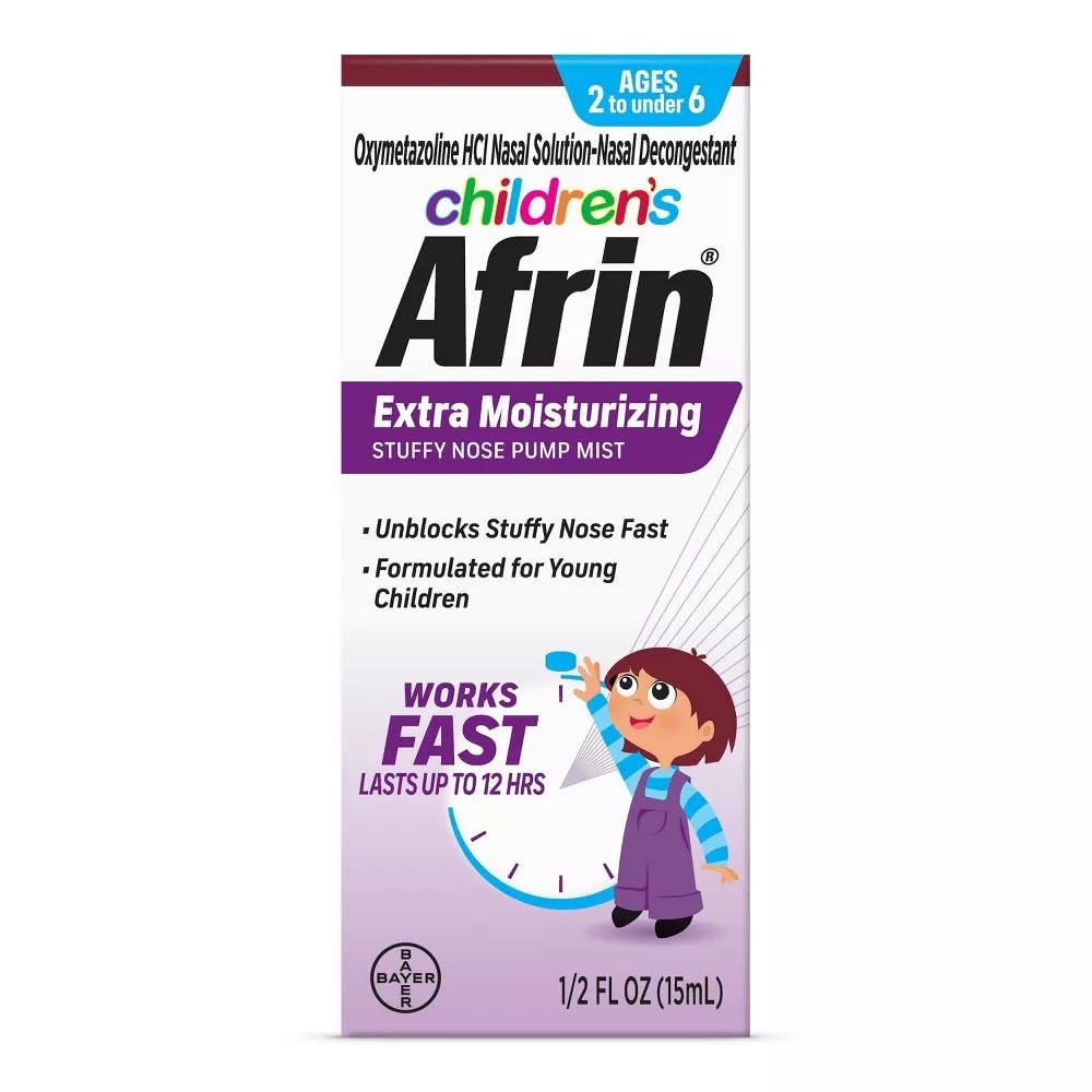 Childrens Afrin, Age 2-6, Extra Moisturizing Stuffy Nose Spray, 12 Hour Nasal Congestion Relief - 15 mL