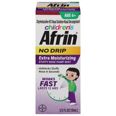 Afrin Childrens, Extra Moisturizing Stuffy Kids Nasal Spray Pump Mist, Up to 12 Hour Nasal Congestion Relief for Cold or Allergy Symptoms, for Children Ages 6 & Up, 15 mL