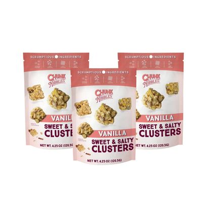 Chunk Nibbles Original Vanilla Snack Clusters - Grandma Cuddys Recipe with Pretzels, Corn Squares & Peanuts - Sweet & Salty Classic, Handcrafted, Small Batch - 4.25oz Resealable Pouch (3 Pack)