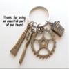 JewelryEveryday Dental Assistant, Dental Office Staff, Orthodontics Employee Thank You Keychain; Bronze Toothbrush, Floss & Gear Charm Keychain view 2