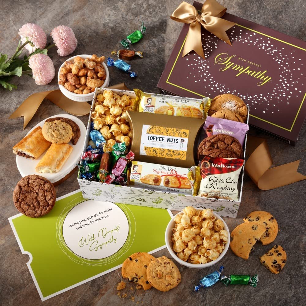 Broadway Basketeers Sympathy Gift Box Individually Wrapped Gourmet Snacks, Desserts and Cookies Gift Box for Funeral, Shiva or Memorial Snack Box Gift Sets for Adults & Families Alike