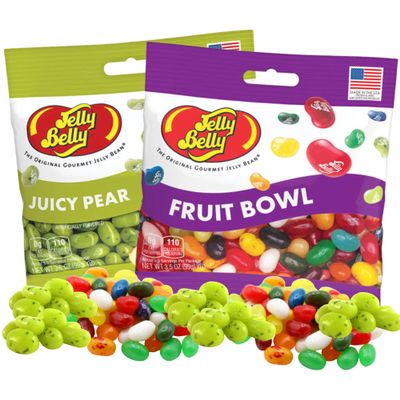 Needzo Fruit Bowl and Juicy Pear Fruity Gourmet Jelly Beans Chewy Shareable Candy Assortment, Pack of 2, 3.5 Ounces Each