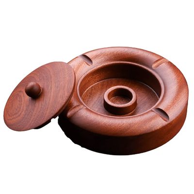 DFDFSFG Portable Wooden Cigar Ashtray,Durable Solid 4 Slot Cigar Holder,Round Wooden Cigar Ash Tray for Home Office Decoration Durable (Color : Style2, Size : with lid)