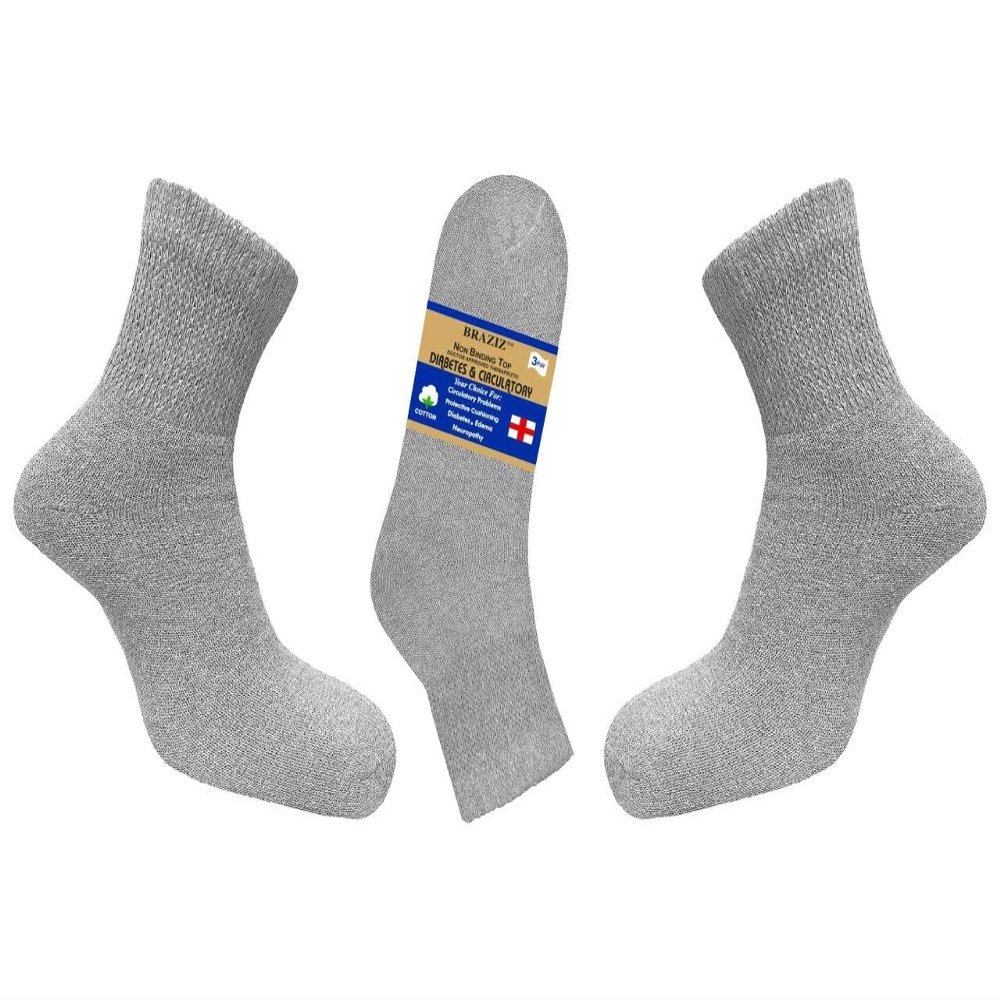 BRAZIZ Diabetic Ankle Socks, Non-Binding Circulatory Doctor Approved Cushion Cotton Quarter Socks for Mens Womens 12 Pack (9-11, GREY)