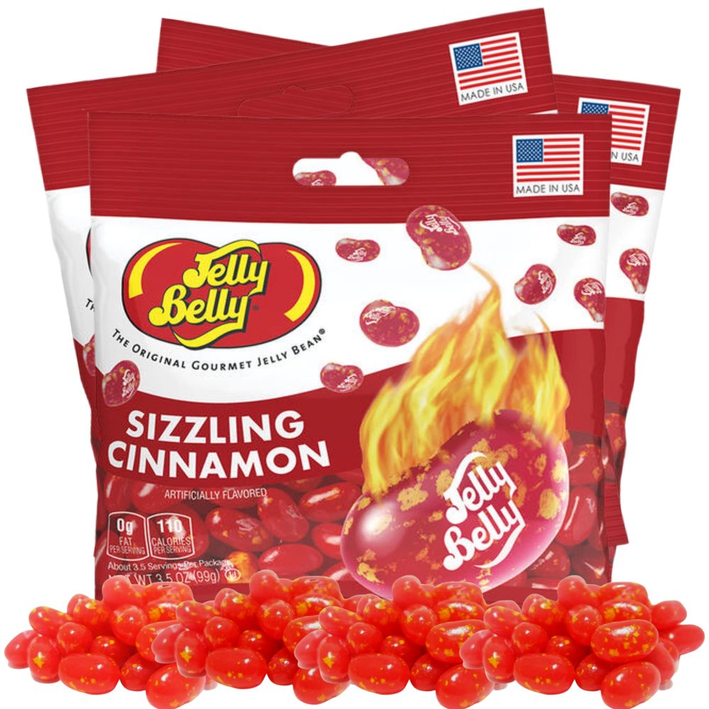 Needzo Sizzling Cinnamon Jelly Beans, Hot and Spicy Gourmet Chewy Candy, Bulk Shareable Candy, 3.5 Ounces, Pack of 3