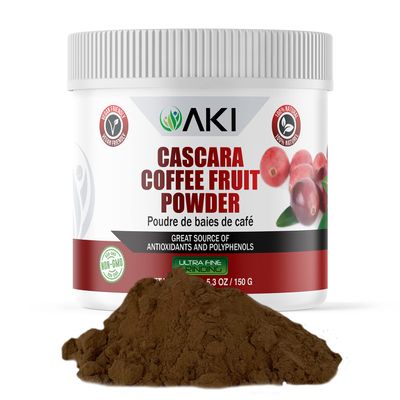 AKI Cascara Coffee Fruit Powder - Ideal in Antioxidants & Polyphenols - May Support Brain Health - Ideal for Tea, Coffee, Smoothies & Baked Goods - Vegan, Non GMO, Gluten & Caffeine Free (5.3oz/150g)