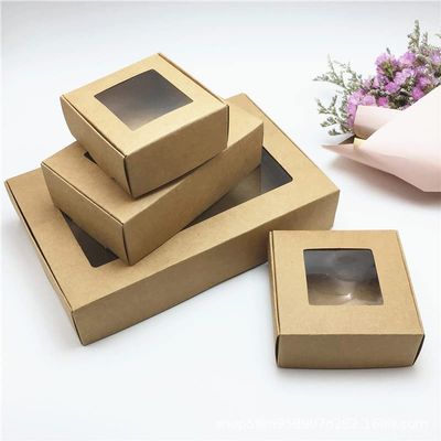 Crysdaralovebi 50Pcs Multi Size Paper Soap Box with Clear PVC Window Kraft Paper Candy Box Jewelry Gift Box Wedding Birthday Party Gift Package (18x11.5x3.5cm)