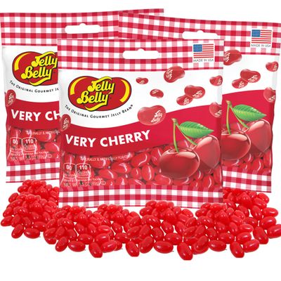 Needzo Red Jelly Beans Cherry Flavored Chewy Candies, Juicy Fruit Flavored Shareable Candy, On The Go Snack, Pack of 3