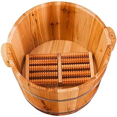 Foot Tub Wooden Foot Basin Footbath Tub, Fragrant Fir Foot Bath Barrel, Wooden Foot Washing Bucket, Household Foot Soaking Basin, Pain Fatigue Relief Sauna Foot Washing Barrel (Color : 4),Massage Roll