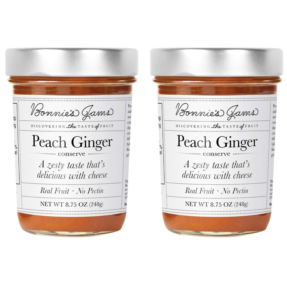 Bonnie's Jams Peach Ginger Jam, 17.5 oz, Made with Delicious Peaches and Zesty Ginger, Twice the Fruit-Half the Sugar, No Pectin Added (2-Pack)