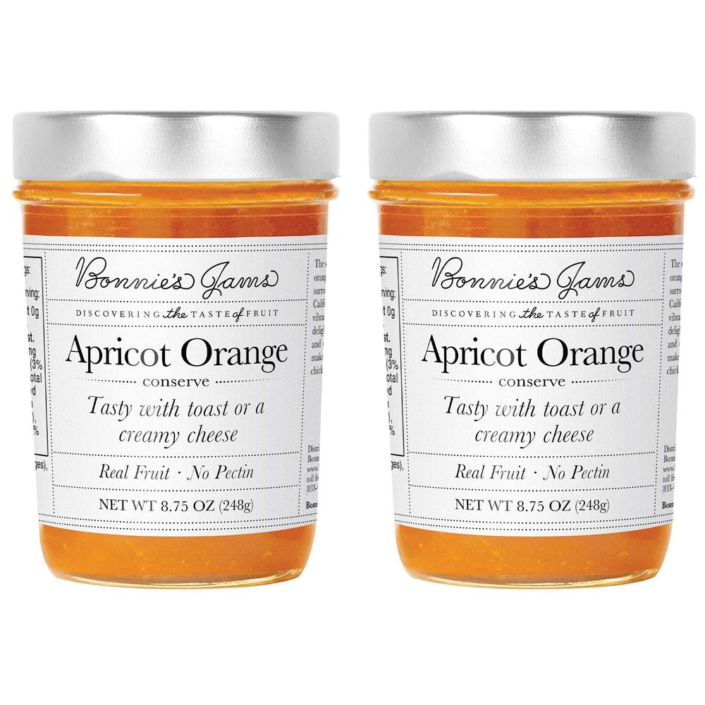 Bonnie's Jams Apricot Orange Jam, 17.5 oz, Made with Sweet, Rich Apricots and Ripe Valencia Oranges, Twice the Fruit-Half the Sugar, No Pectin Added (2-Pack)