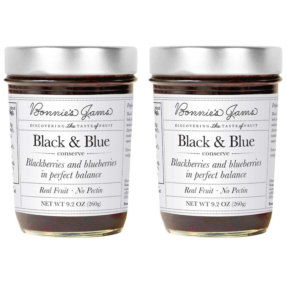 Bonnie's Jams Black and Blue Jam, 17.5 oz, Made with Lush Purple, Sun-Ripened Blueberries and Blackberries, Twice the Fruit-Half the Sugar, No Pectin Added (2-Pack)