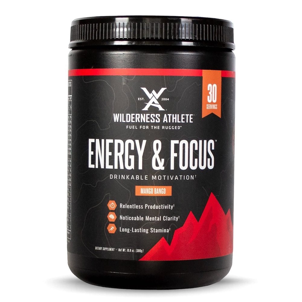 Wilderness Athlete - Energy & Focus | Energy Booster for Women & Men - Energy Drink Mix with Natural Caffeine - Low-Carb, Zero Sugar Energy Drink Powder - 30 Serving Energy Drink Tub (Mango Bango)