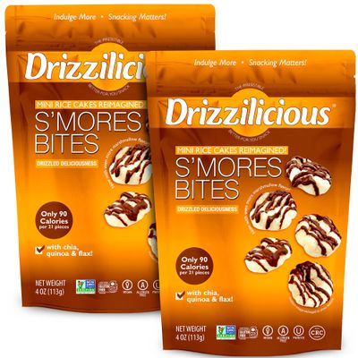 Drizzilicious Mini Flavored Rice Cakes S'mores - Rice Crisps, Healthy Snack for Adults and Kids, Vegan, Gluten Free Snack, Allergen Free, Only 90 Calories Per 21 Pieces - 4 oz (Pack of 2)