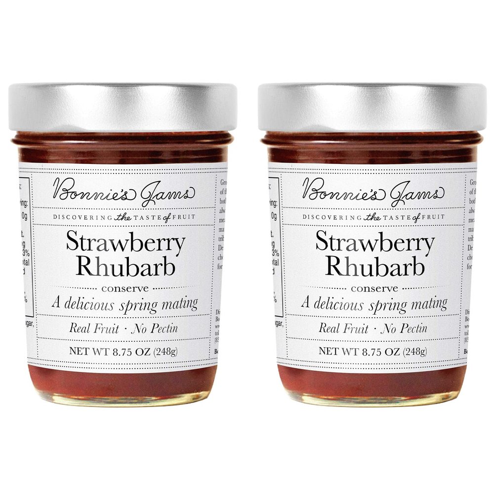 Bonnie's Jams Strawberry Rhubarb Jam, 17.5 oz, Made with Fresh Rhubarb and Strawberries, Twice the Fruit-Half the Sugar, No Pectin Added (2-Pack)