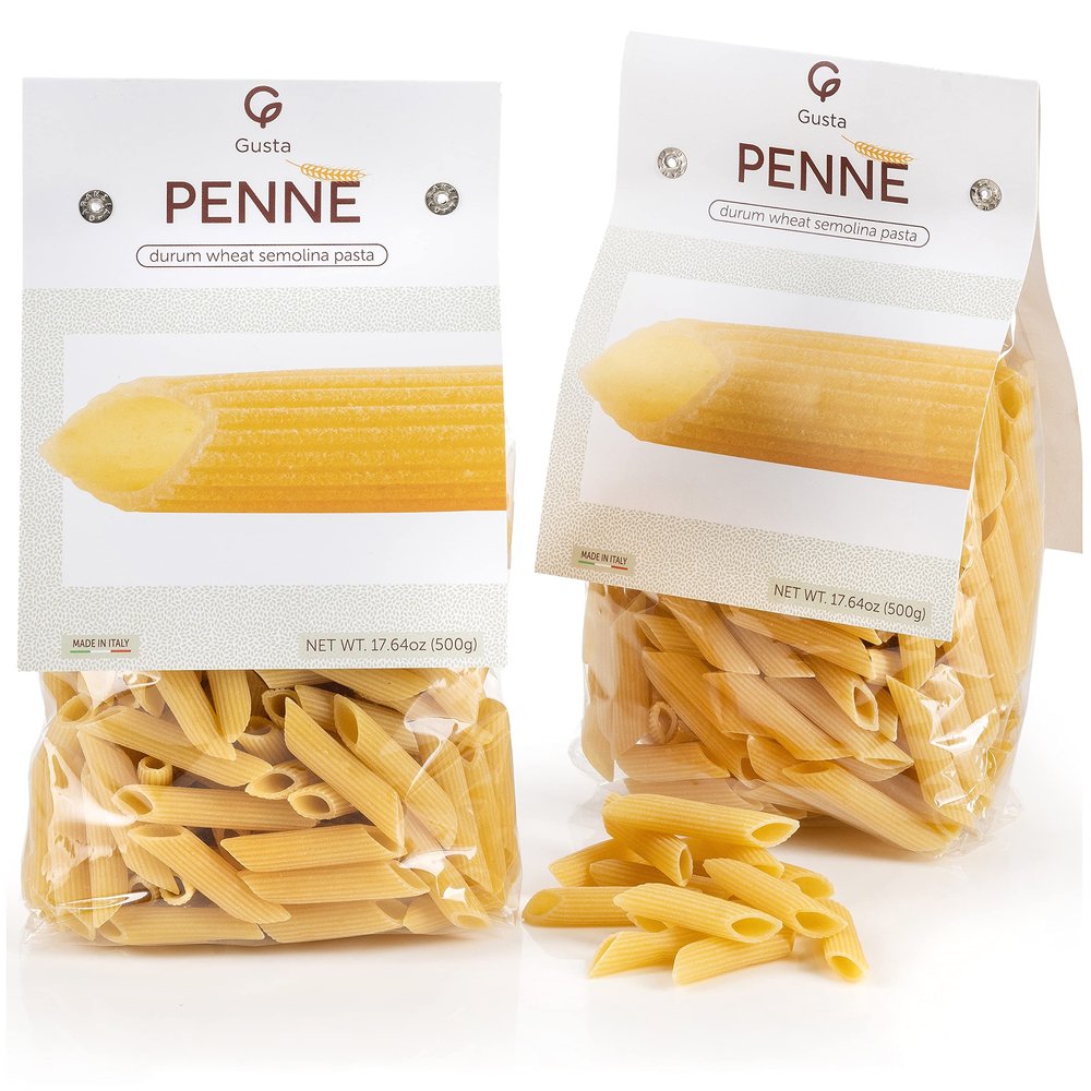 Gusta Penne Rigate Pasta - Premium Italian Pasta from Italy - Durum Wheat Semolina Organic "Al Dente" Pasta - Non-GMO & Gourmet Pasta - Family Owned Brand - 17.64oz / 500g (2 Pack)