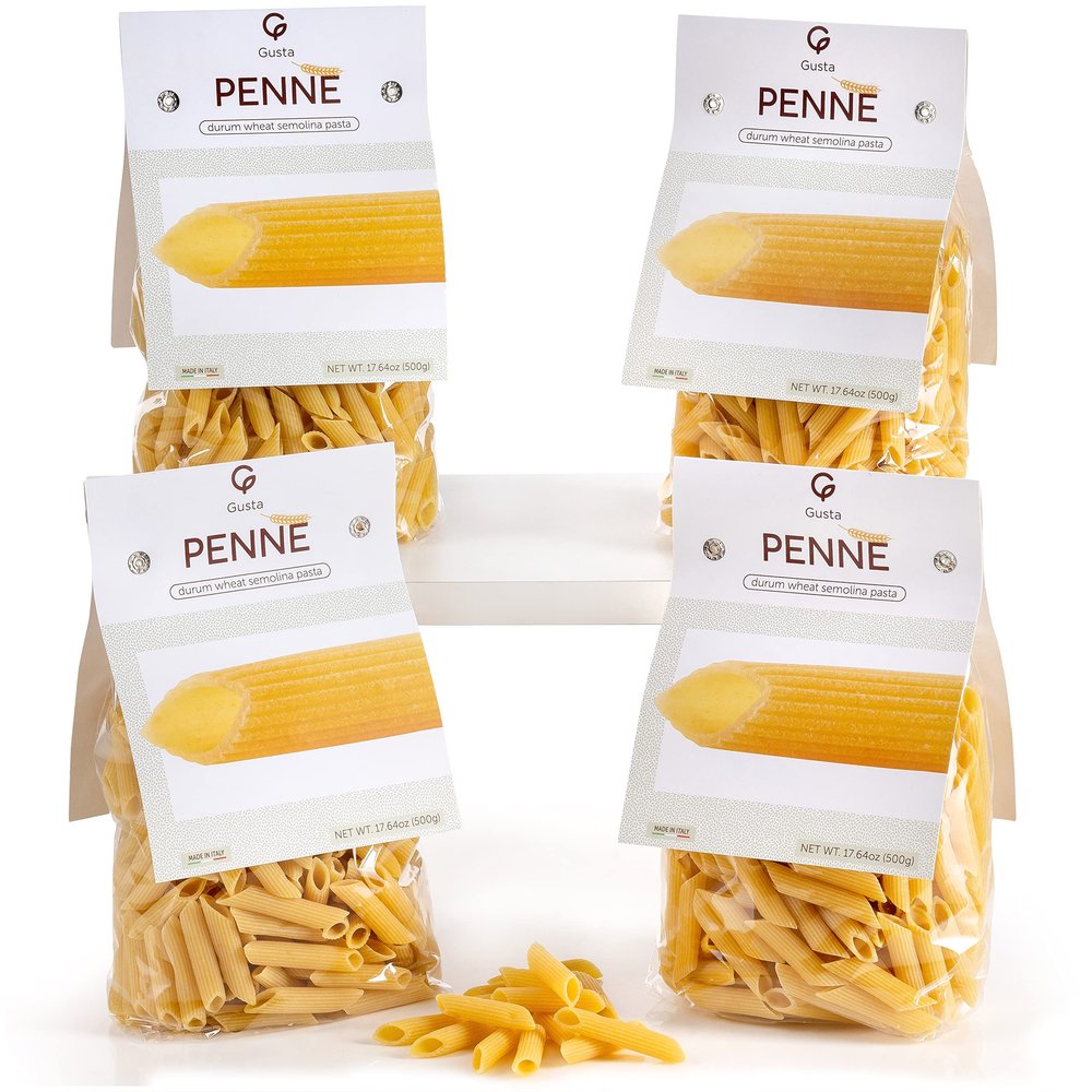Gusta Penne Rigate Pasta - Premium Italian Pasta from Italy - Durum Wheat Semolina Organic "Al Dente" Pasta - Non-GMO & Gourmet Pasta - Family Owned Brand - 17.64oz / 500g (4 Pack)