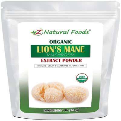 Z Natural Foods Organic Lions Mane Mushroom Extract Powder - Premium Mushroom Superfood - Perfect for Coffee, Tea and Smoothies - Non-GMO, Vegan, Gluten-Free, Kosher, 1 lb