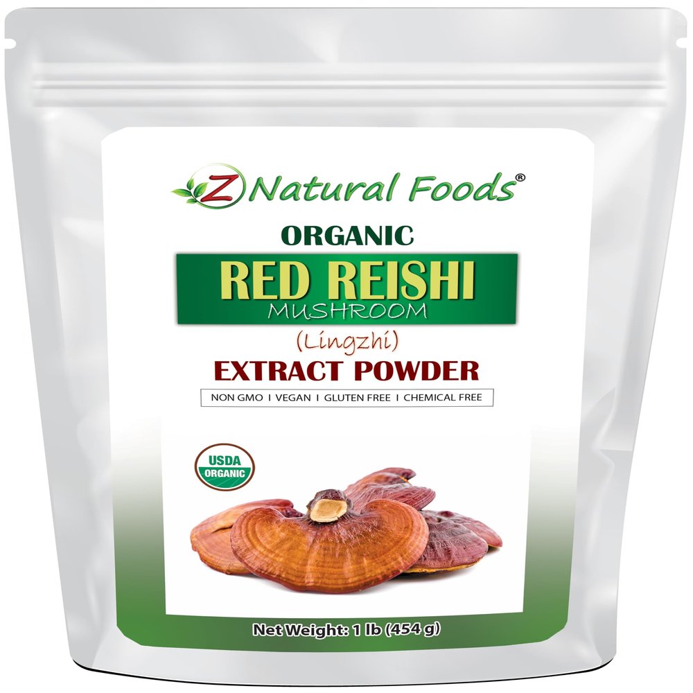 Z Natural Foods Organic Reishi Mushroom Extract Powder - Weight 1 lb - Concentrated Premium Extract for Supporting Immune Health, Energize Your Morning by Adding it to Coffee and Tea