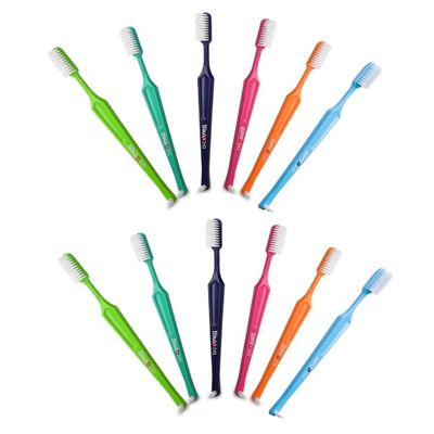 Paro S43 Toothbrush | Compact Brush Head with Soft Bristles | Exchangeable Inter Space F | 4 Rows, 43 Tufts 12 Pack