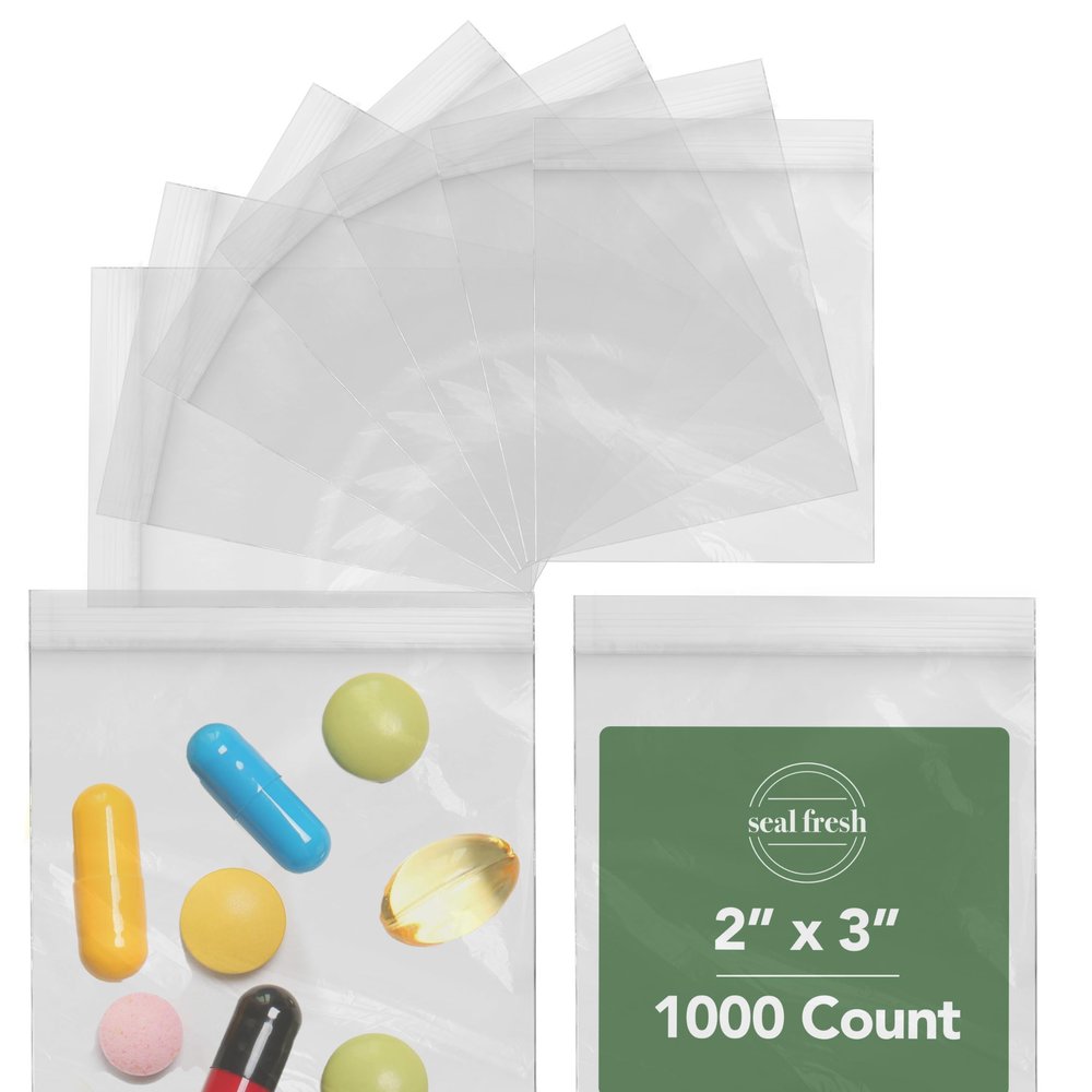Seal Fresh 2 x 3 Inch Resealable Plastic Bags 1000 Pack Clear Reclosable Mini Bags with Zipper Seal for Jewelry, Beads, Small Parts, Crafts, Hardware