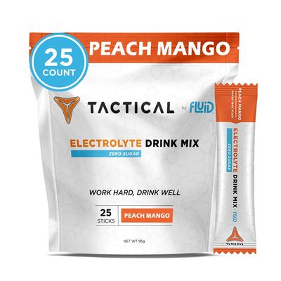 Fluid Tactical - 25 Count Zero Sugar Electrolyte Powder | Peach Mango | Travel Ready Drink Mix | Extreme Re-Hydration